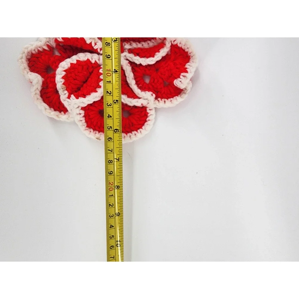 Handmade Crochet Red and White Floral Granny Square Heart Petal‎ Trivet Coaster